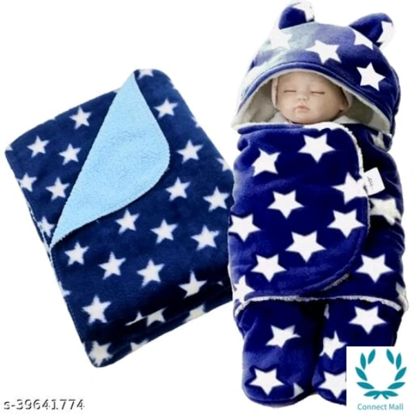 Baby Blankets New Born Combo Pack of Wrapper Hooded Blanket And Baby Bed Crib Blanket Pack of 2 Fabric: Microfiber - LXHXB:(99X2X75)CM, Blue, MicroFiber, Multipack:2